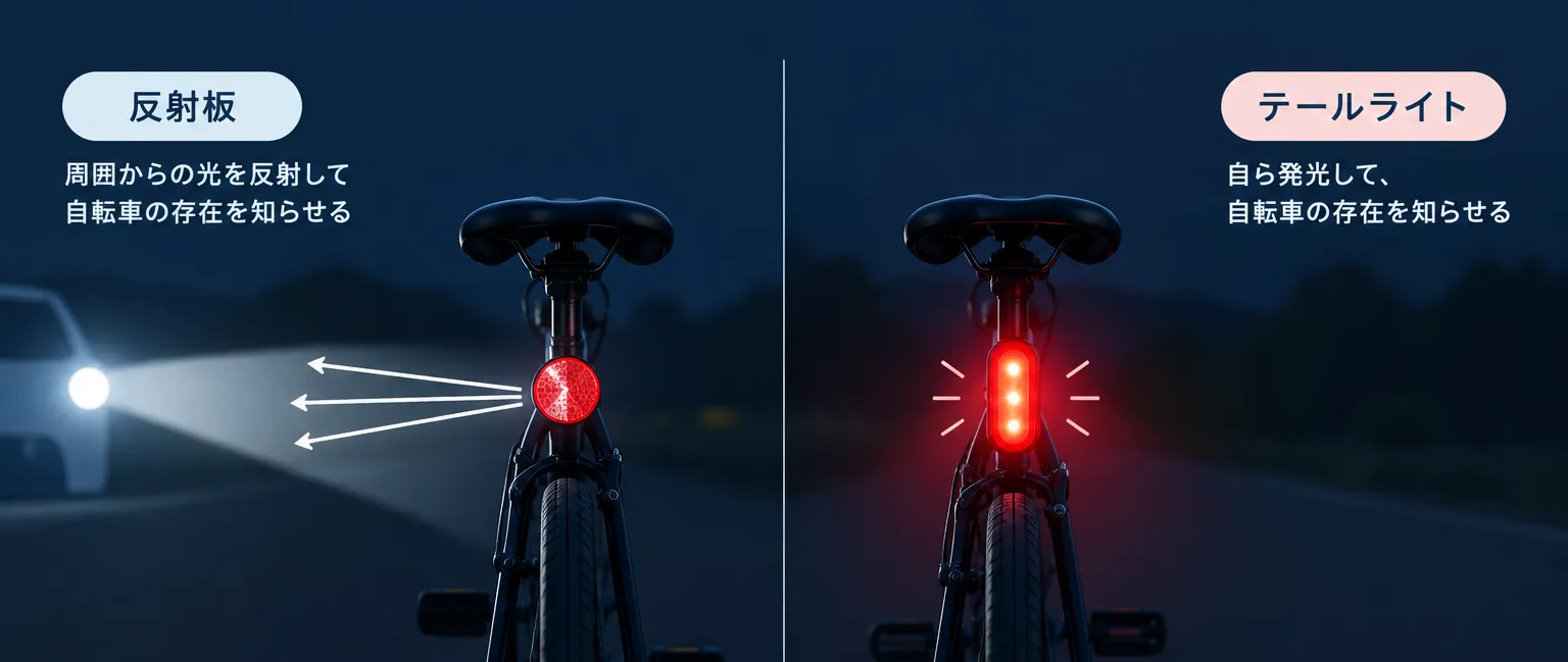 自転車の反射板とテールライトの役割